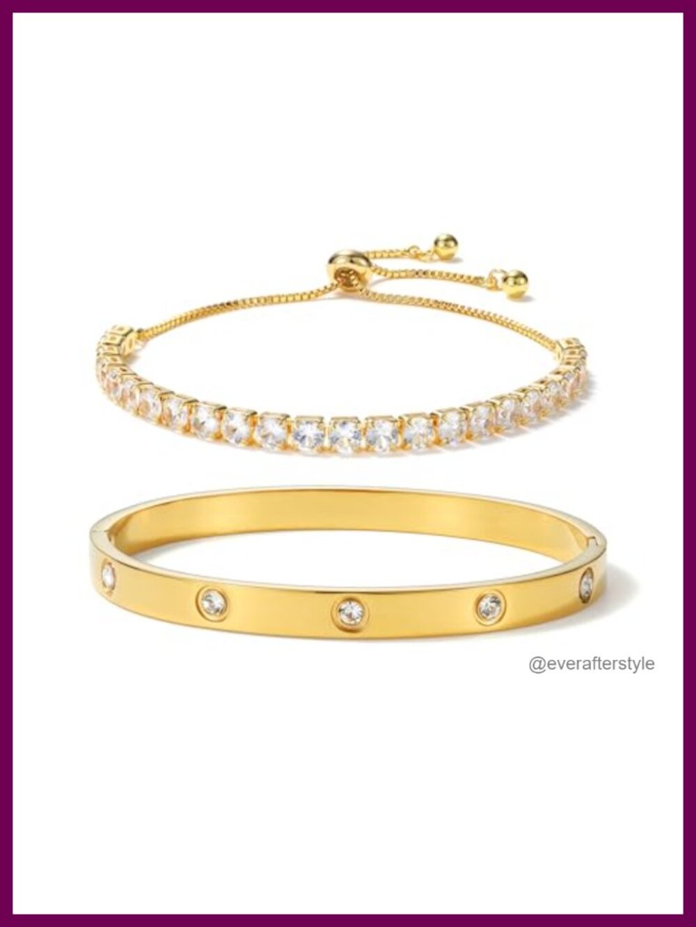 18K Gold Plated Bangle Bracelet Set 4Pcs Stackable Tennis Four-Leaf Clover